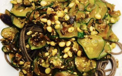 Buckwheat Pasta with Courgettes, Pine Nuts and Tamari